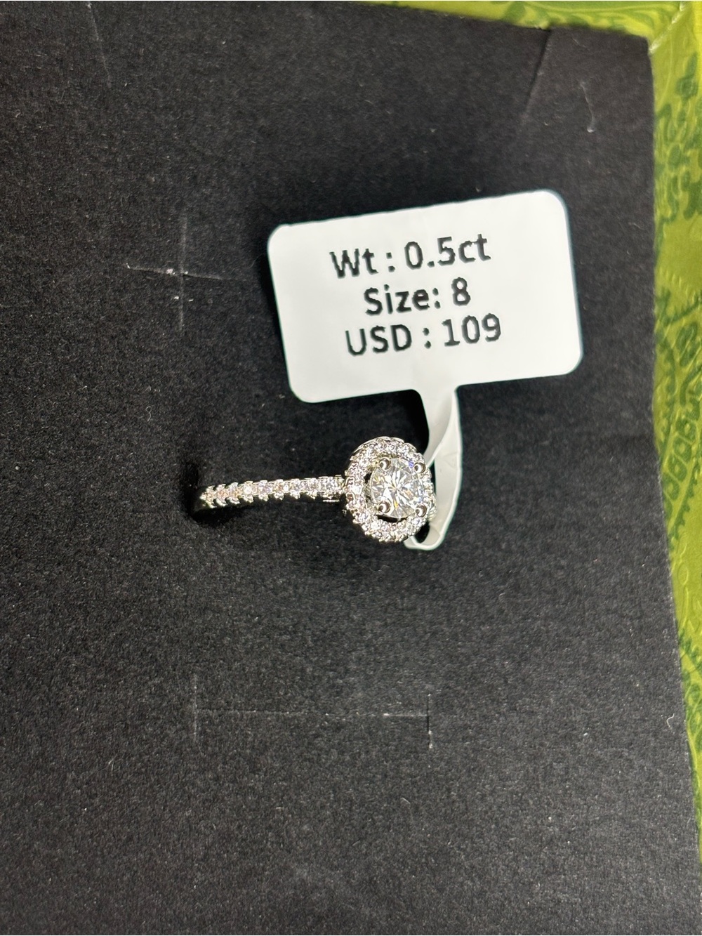 0.5ct Halo Engagement Ring in Silver - Size 8 moissanite
